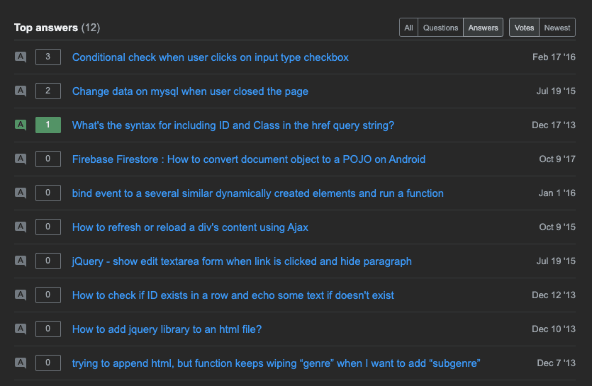 Breakdown of reputation by top answers for a user.