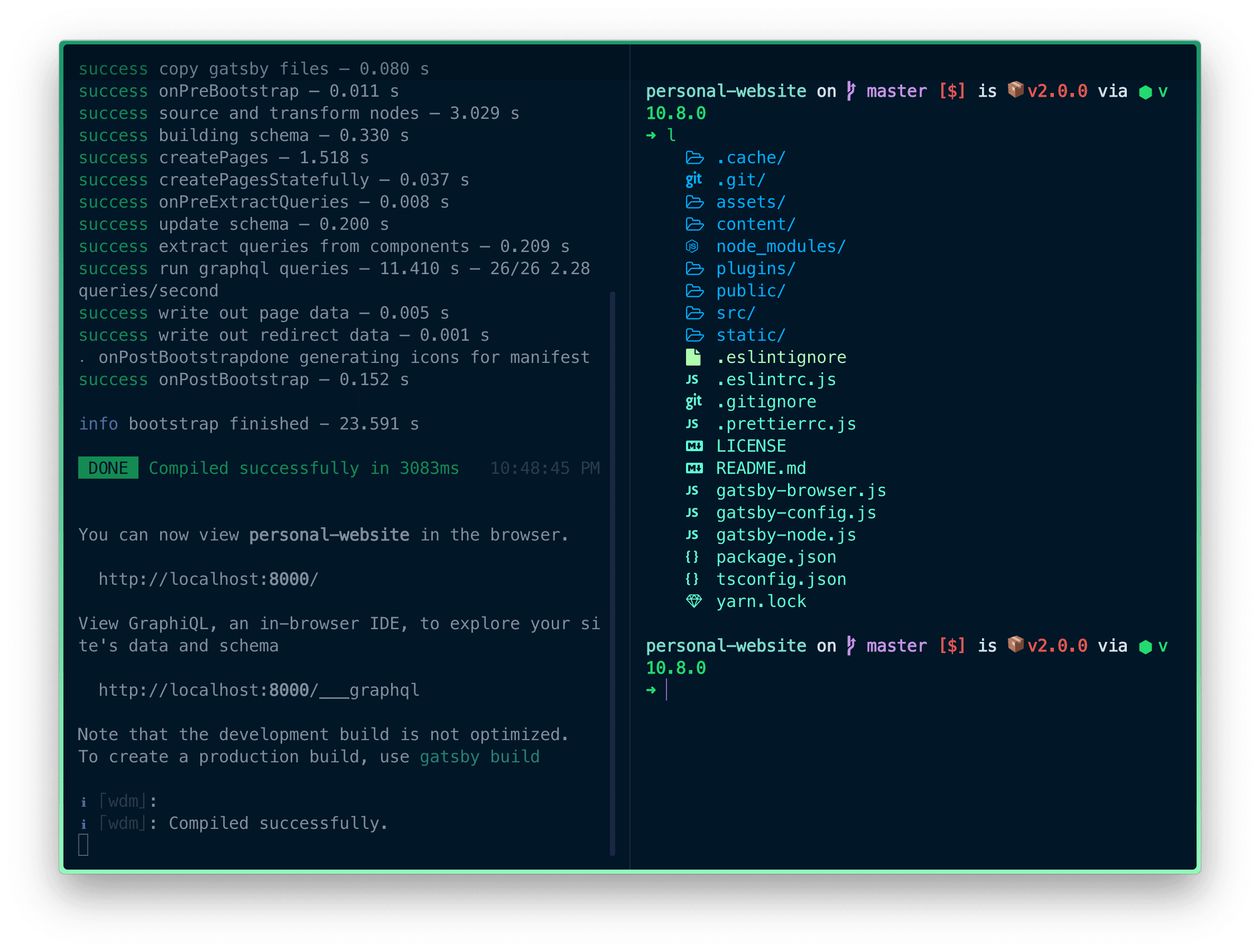 Splitting the current terminal interface into 2 vertical panes.