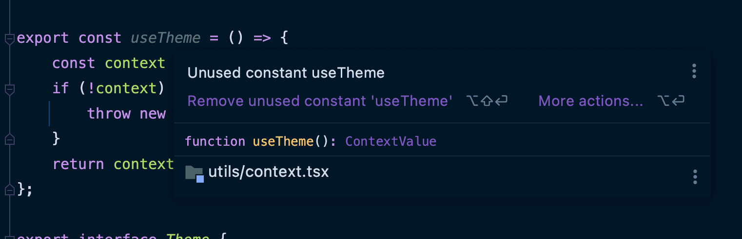 WebStorm unused code hint